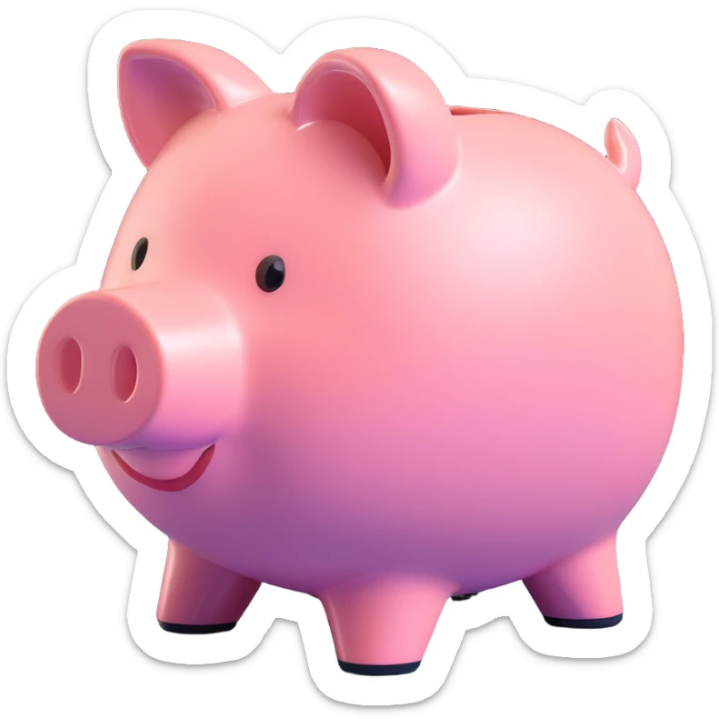 Make the piggy bank a lighter pink color, keep the 3d cartoon style with slight shininess, side view, and soft lighting. Remove the background. sticker