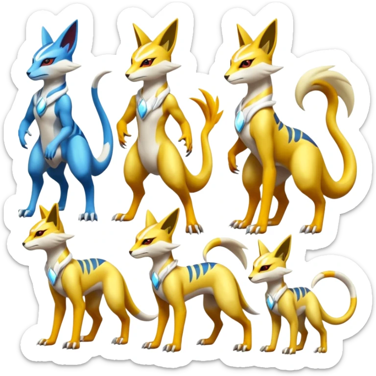Latias-Vernid-Lombax-Koraidon-Renamon-Zeraora-Bastet-Fakémon-fusion-creature, full body sticker