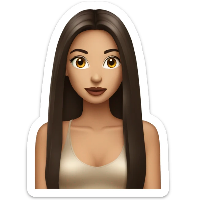 tan fashion girl dark brown long straight hair putting lipgloss on sticker