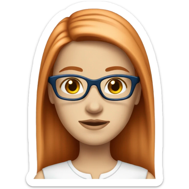 White-girl-with-long-straight-hair-red-head-eyes-blue-wearing-glasses-blouse-formal-white sticker
