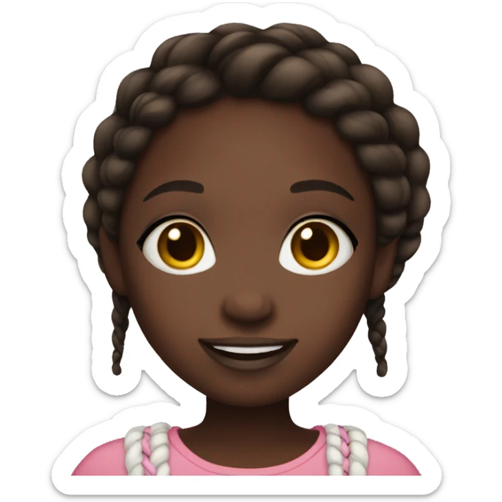 a smiley dark skin girl with gentle makeup and braided hair sticker