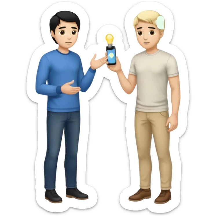 light skin black hair man  talking with a light skin and blonde hair man full body sticker