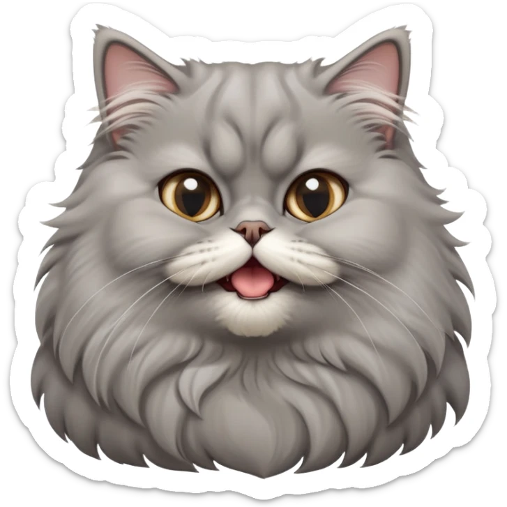 cinematic-adorable-big-eyed-fluffy-grey-persian-cat-portrait-emoji,-head-tilted-playfully-with-a-cute,-exaggerated-yawn,-fluffy-grey,-simplified-yet-irresistibly-cute-features sticker