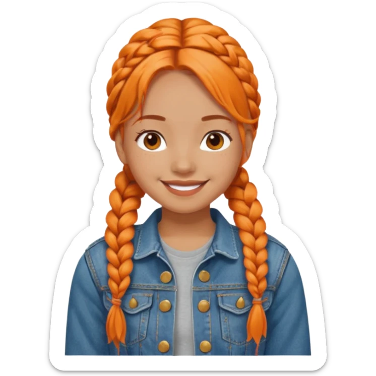 orange braids hair girl, tan skin, wear jean jacket sticker