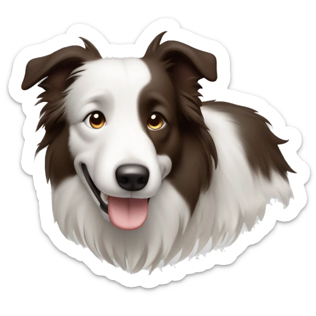 Bordercollie mit braunen und grauen stellen im weißen Gesicht. Spitze Ohren Ohren weis gesicht unterer Teil braun grau  sticker
