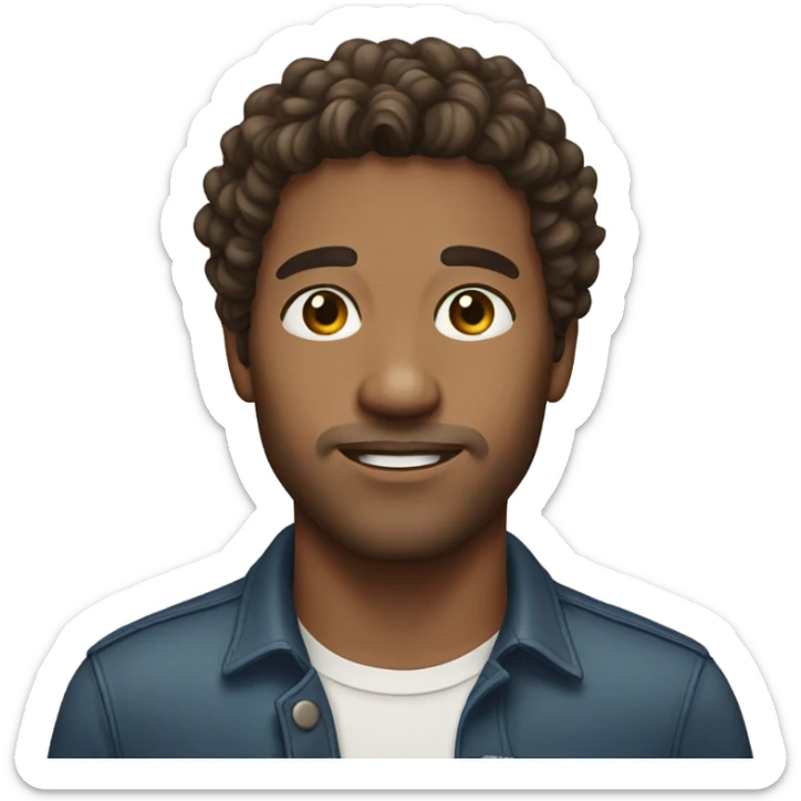 male, long curly brown hair, brown glass stubble sticker