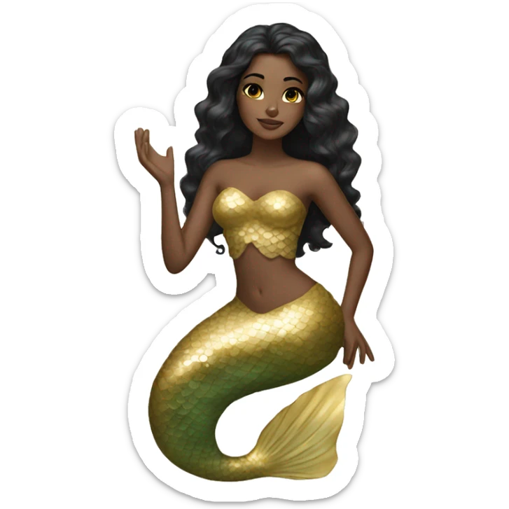 Ethereal gold mermaid with olive toned skin and black hair  sticker