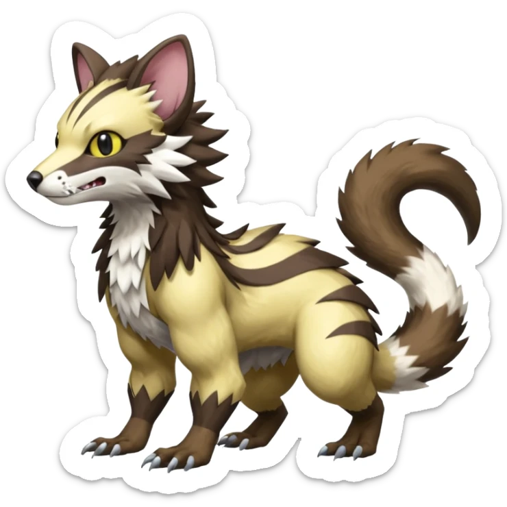 Trico-Sergal-Furret-Wolverine-Vernid-fusion-Fakemon-animal-hybrid-creature, full body sticker