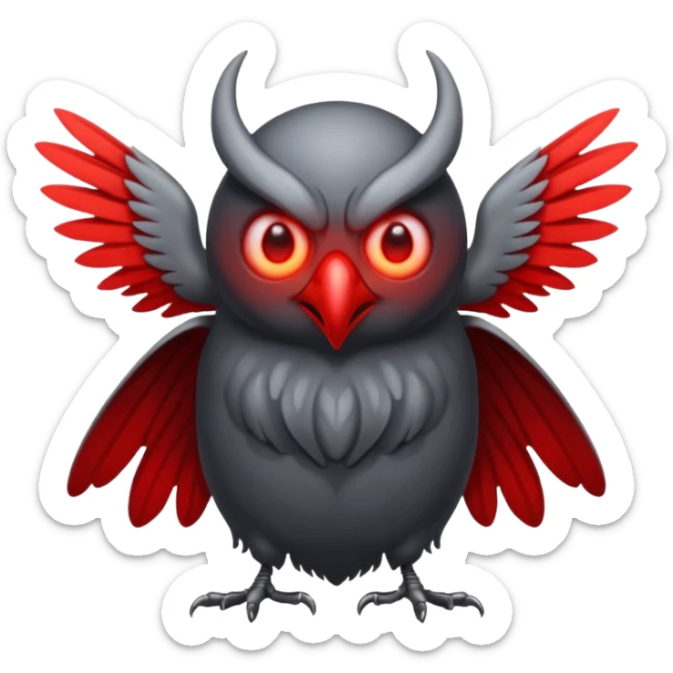 Create a scary emoji of the mothman with bright red eyes and as depicted in the legend sticker