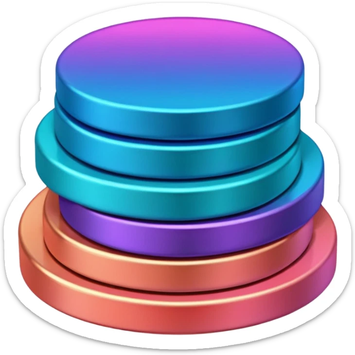 Stack of coins in gradient of turquoise, blue, pink, purple, and coral color withut letters sticker