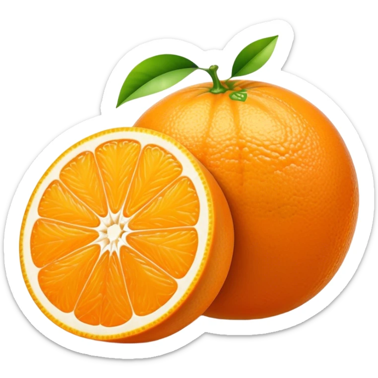 Cinematic juicy orange, sliced open to reveal glistening, bright citrus flesh, soft golden highlights, fresh and refreshing, natural and vibrant. sticker