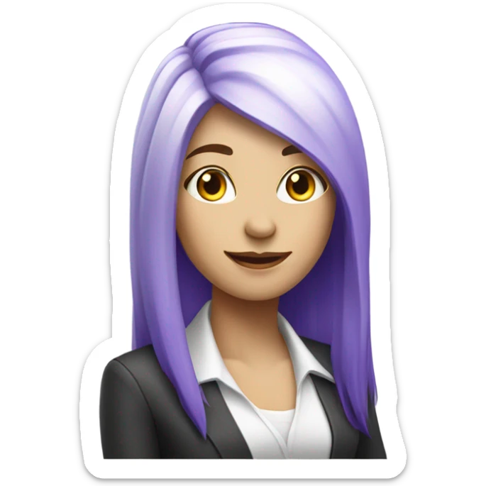 A female Realtor with long straight purple and white hair w sticker