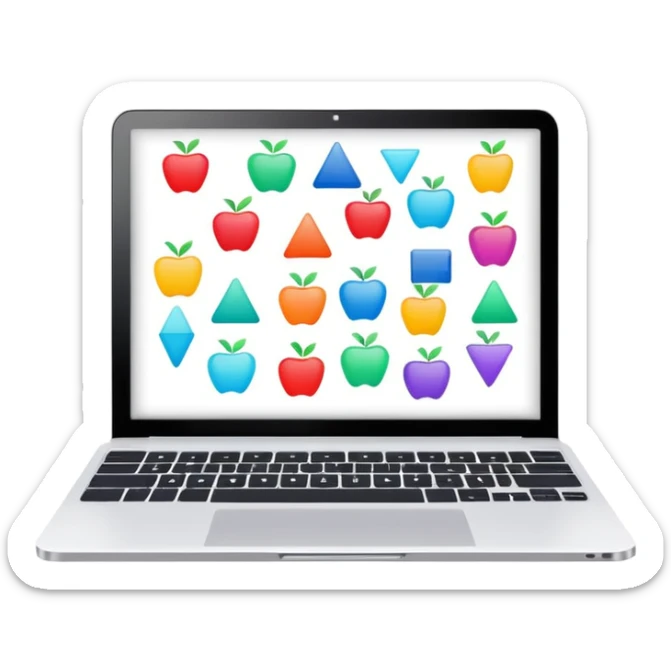 laptop with a digital whiteboard and colorful shapes, in the style of Miro, apple style emoji sticker