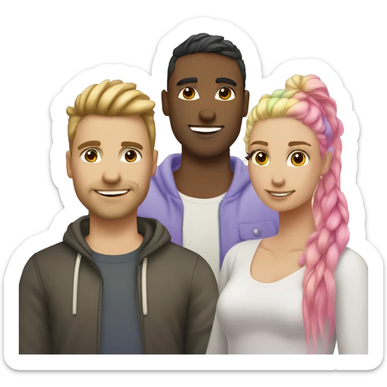 Polyamorous three person couple. Two girls one man. Rainbow hair. Unicorn. Ombre blonde sticker