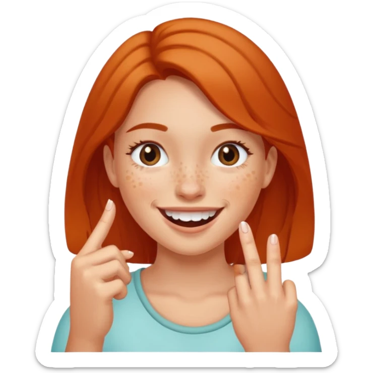 girl who bites the tip of her finger and smiles sticker