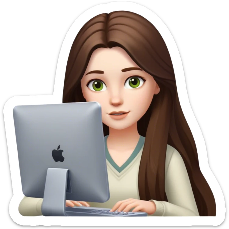 beautiful pale brunette girl with long hair playing the sims4 on computer  sticker