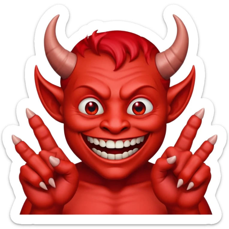un diablo feliz con unos dedos groseros en los lados sticker