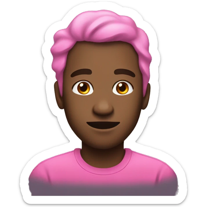 Black man emoji, pink t shirt, 
relieved lokkin at the right side of the i sticker