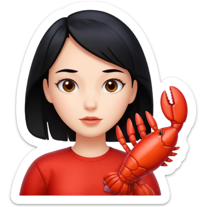 Generate an emoji for “lobster girl” make it cute. She has black hair sticker