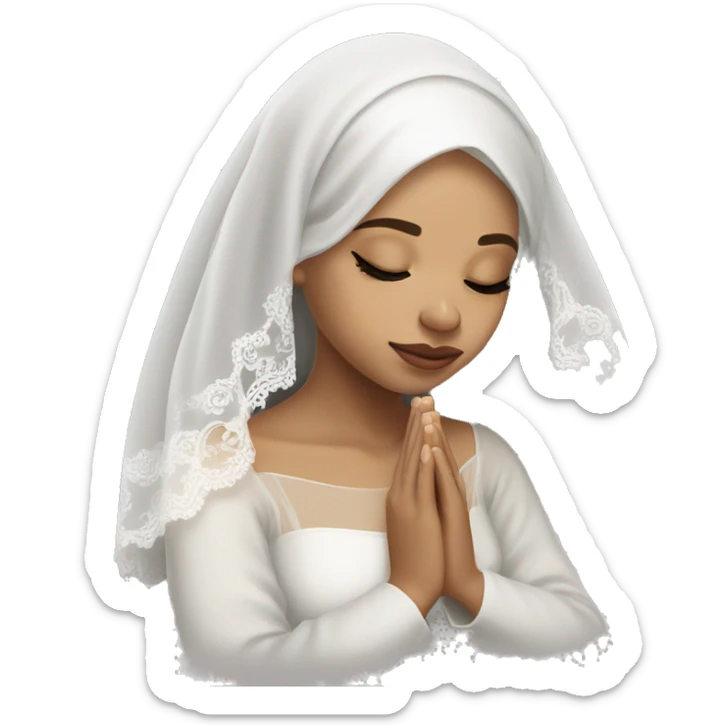 Light skin girl praying with eyes closed and lace white veil  sticker