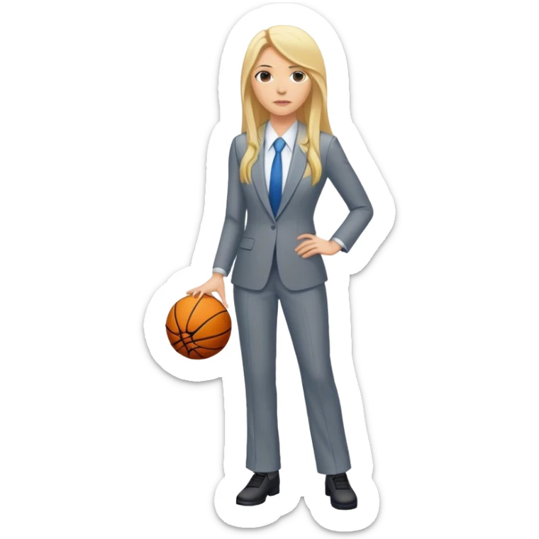 Full Body white female basketball head coach with long blonde hair in a suite sticker