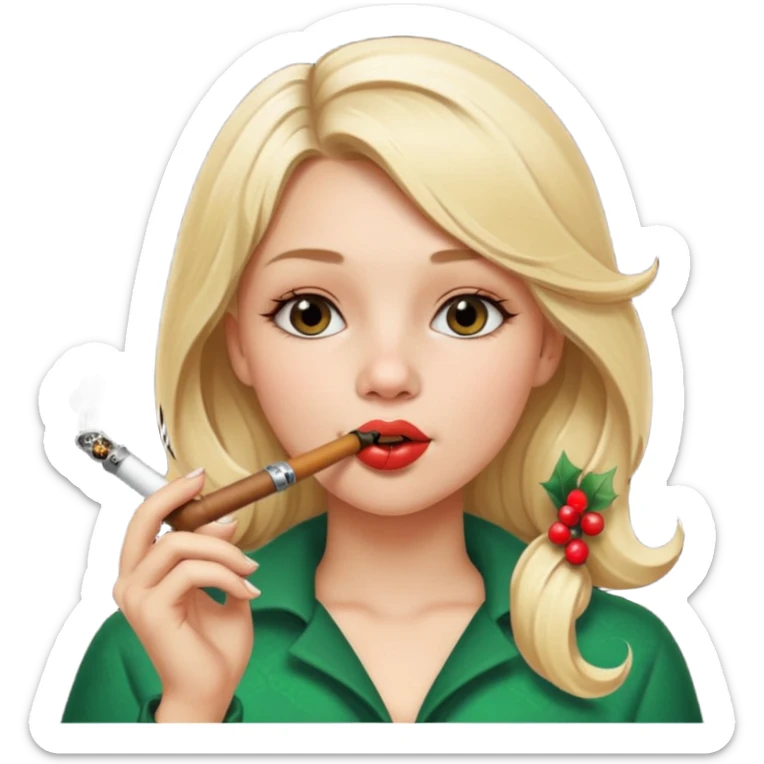 A beautiful girl with blonde hair with a festive pipe in her mouth sticker