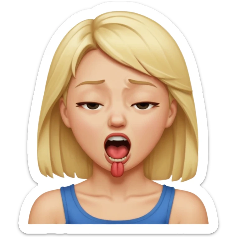 Blonde girl choking herself, mouth open, one eye shut, like they are mad  sticker
