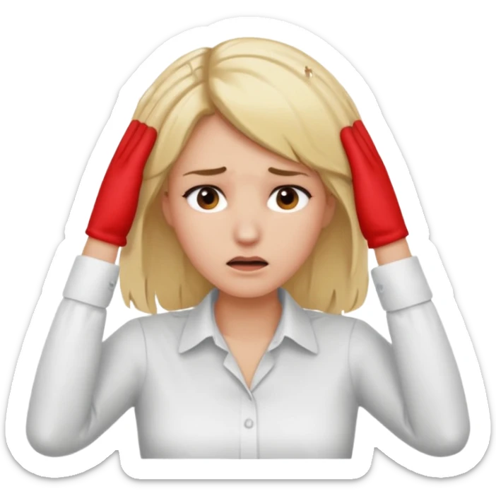 Cewe blonde yang lagi overthingking lalu ada tangannya memgang kepala sticker