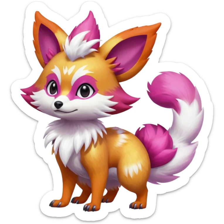 Electric girly feminine elegant lanky realistic shiny glittery shimmering shimming snowy white pink magenta feathery Fennekin-Growlithe-Furret-Electrike-fusion-Fakemon-Digimon-Pokémon-creature (full body) sticker