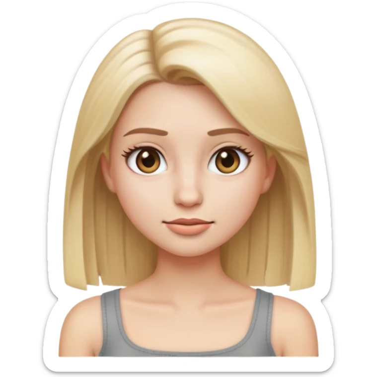 emoji girl with straight blond hair long eyelashes and a grey tube top sticker