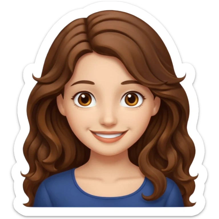 EMOJI IOS SOLO CARA NIÑA PELO LARGO, ONFULADO, MARRON, Y OJOS MARRONES. SONRIENDO, SIN CUELLO sticker