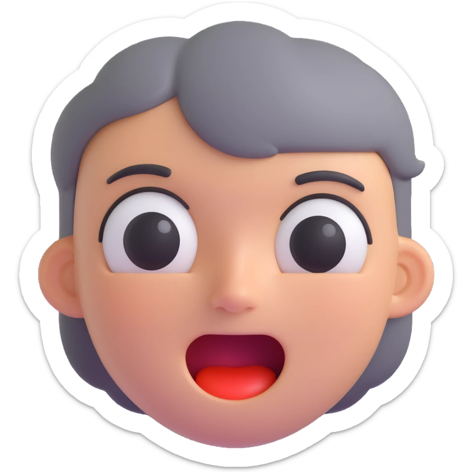 face with open mouth, darkened grey outline above the eye, no red freckles below the eyes, keep all other colors the same, 3D emoji style sticker