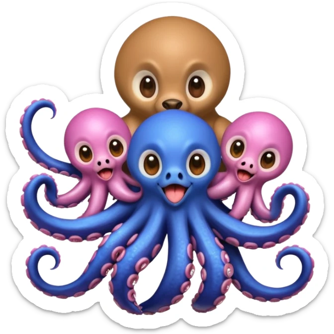 Dog with an octopus on his back with monkeys all of their tongues out with big eyes sticker