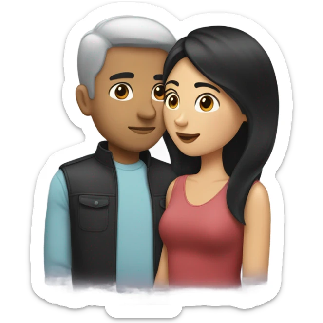 White couple with black hair girl with brown hair man kissing sticker