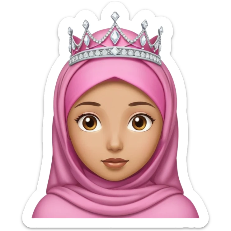  girl caramel light skin wearing pink hijab and a diamond tiara on top of her head sticker