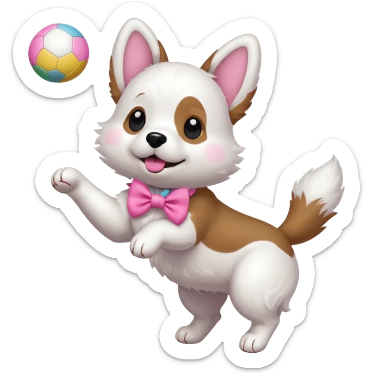 girly dog with a pink bow jumping in the air to catch a ball sticker