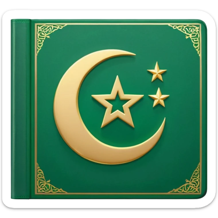 Closed Quran with the Islamic Symbol on it (moon and star) green from left to right sticker