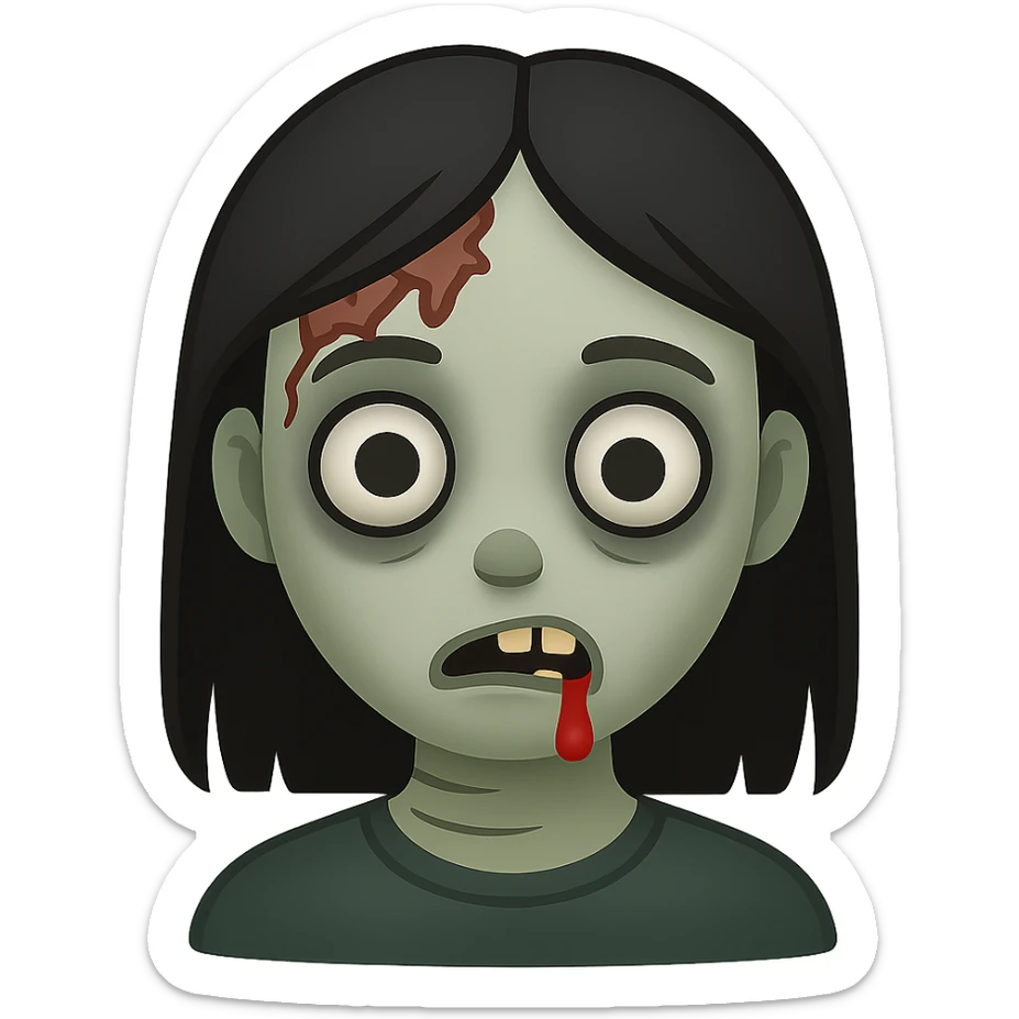 zombie girl with black hair, emoji style sticker