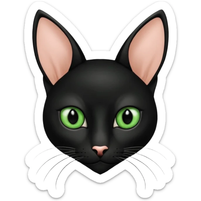 Haz una gata de ojos verdes la cara blanca con mancha negra en las orejas que agarra parte de la frente del lado der pero del iz va desde el ojo hasta la oreja la mancha, tiene la nariz negra en forma de corazón y todo lo que sobra de la cara, barbilla la nariz arriba y el lado de bigotes es blanca sticker