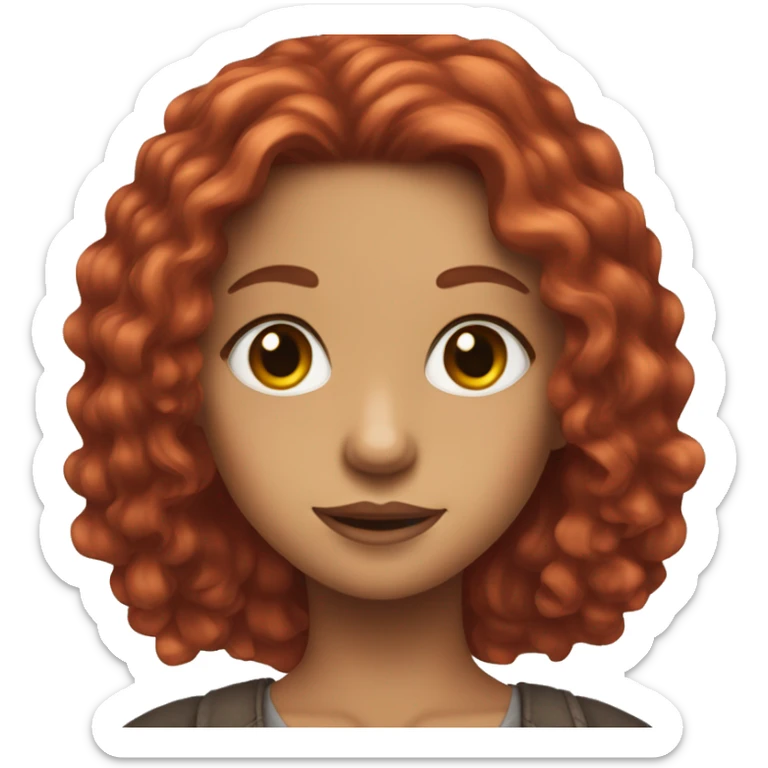 A girl with red  longhair and brown eyes and an old money style sticker