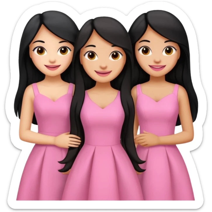 3 besties with professional glammed up looks wearing pink, medium skin tone smiling big with black long hair  sticker
