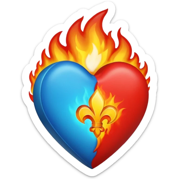 Hazme el corazón rojo y con fuego y que el fuego sea azul verdoso sticker