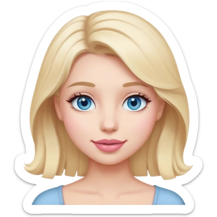 Blonde girl with medium hair and dusty pink lips happy grey/blue eyes  sticker