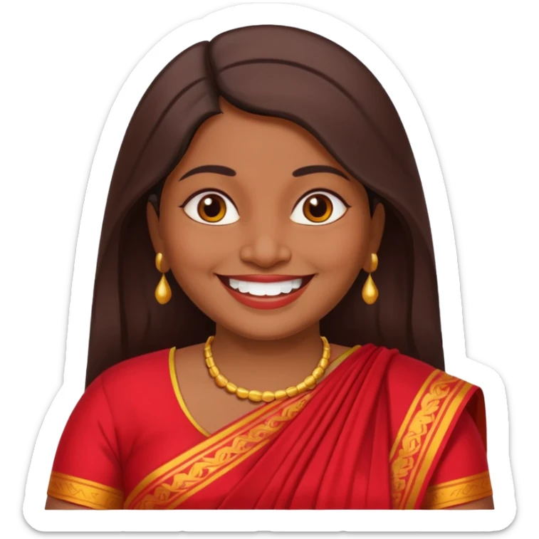 40 yr old chubby sri lankan woman, dark skin, straight brown hair, big smile, white teeth sticker