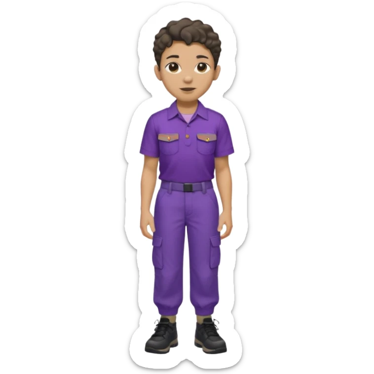 Lightskin, short wavy hair,big ears,short,purple shirt,cargo pants, black shoes sticker
