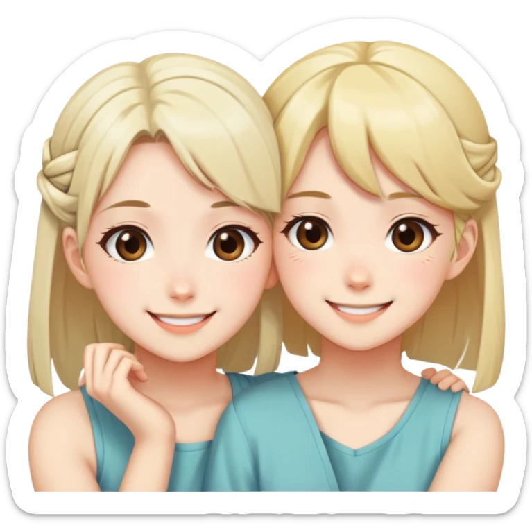 Two cute anime girls with their faces pressed together cheek to cheek, smiling happily sticker
