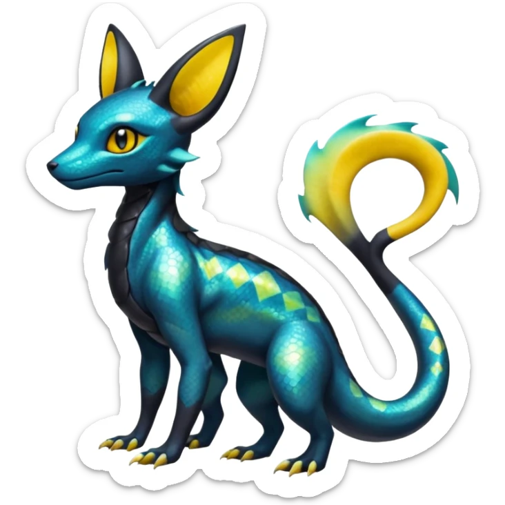 Scaley Shiny White Iridescent Colorful Exotic Salandit-Umbreon-Fakémon-hybrid-creature (full body)  sticker