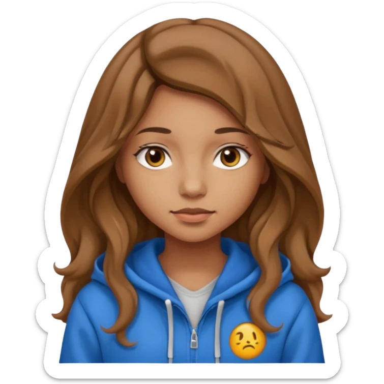 Girl with long and light brown hair and wear hoody and her hai is somethig betwwen curly and stright and her eyes is same color with her hair  sticker