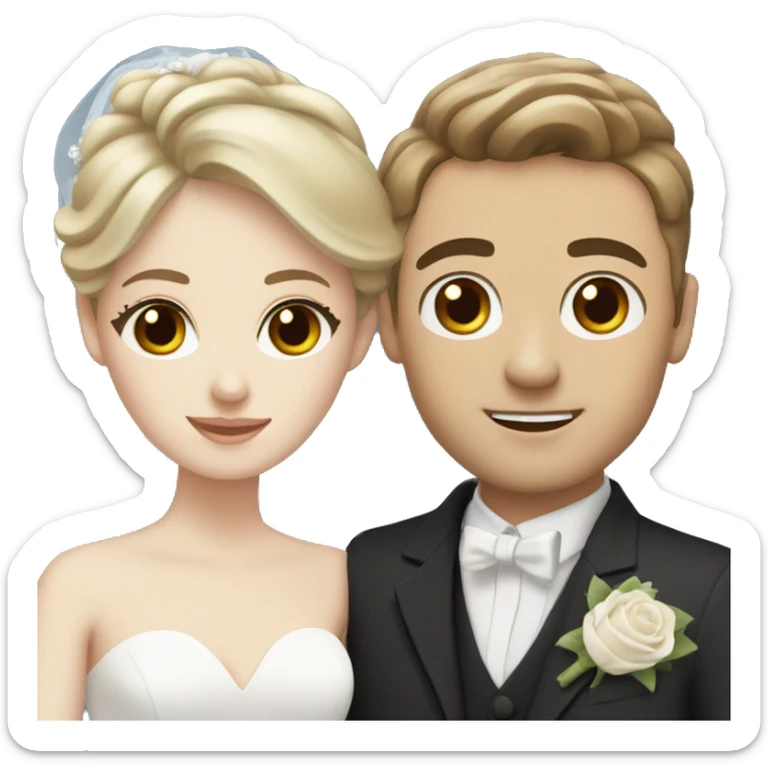 Wedding couple, white groom with brown hair, brown eyes, white bride with blonde hair and blue eyes sticker