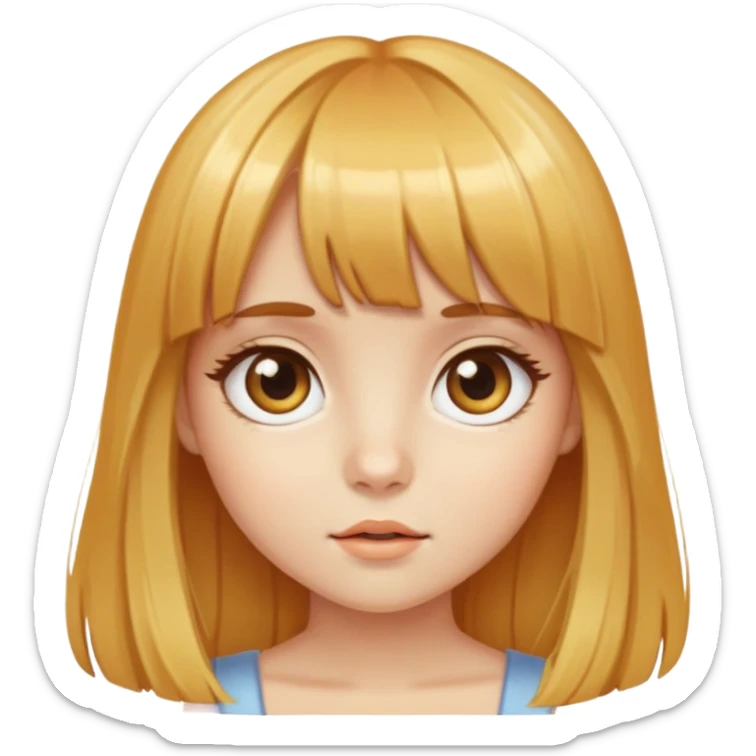 girl with honey-colored hair, bangs, long hair, and big eyes sticker